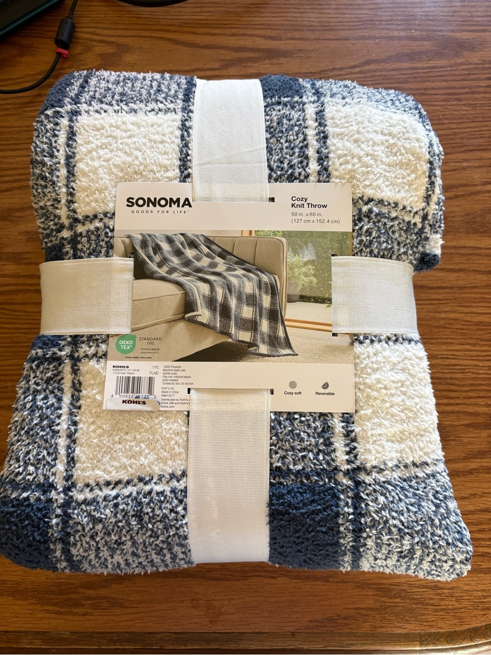 New Sonoma Plush Knit Plaid Throw Blanket